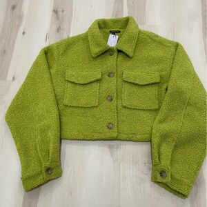 NWT Mimosa Women’s Large Textured Green Jacket Crop Boxy Fit Button-Up